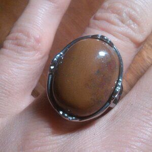 Ocean Jasper Solitaire Stainless Steel Ring (Size 7)